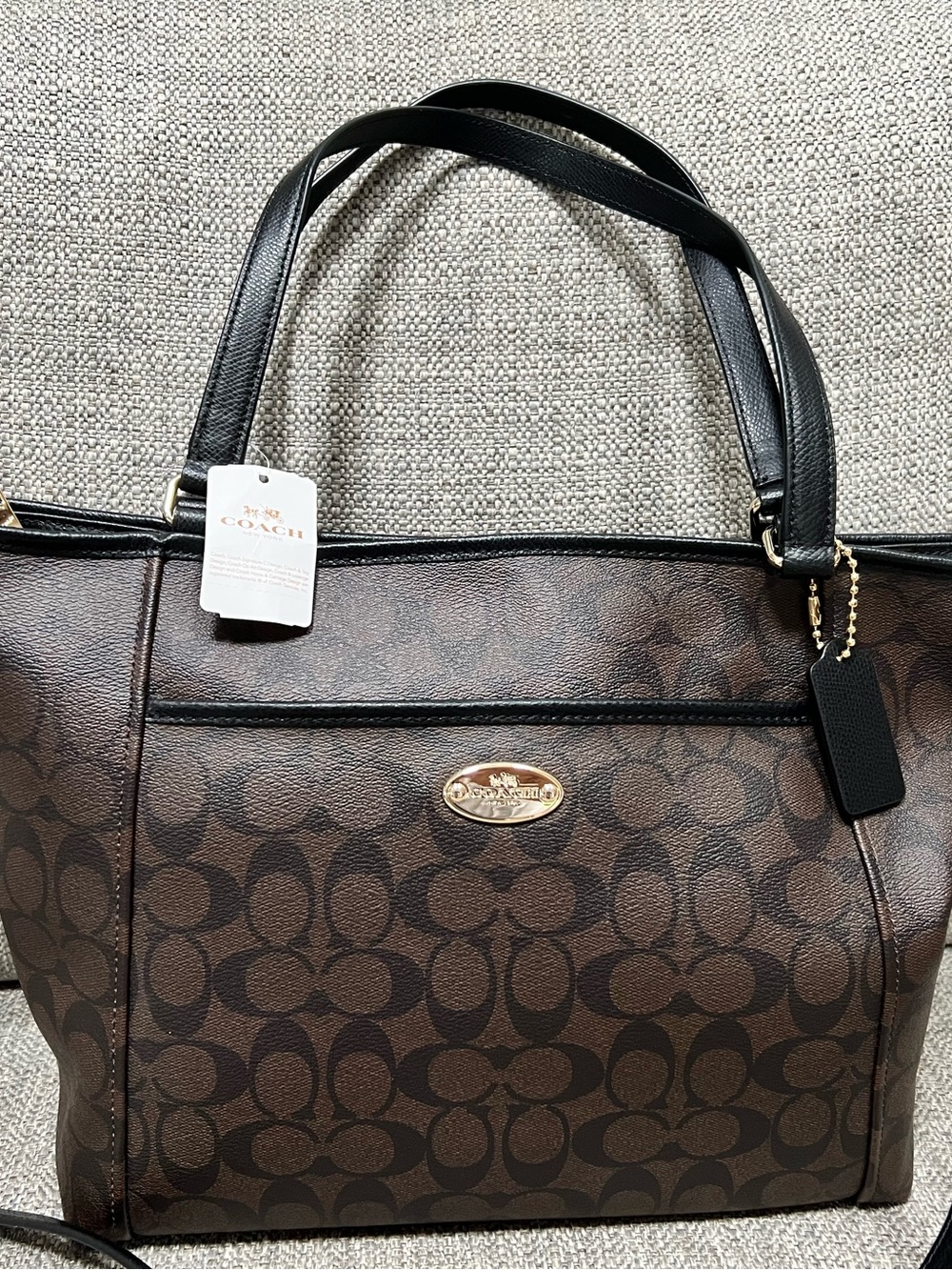 Coach Signature Canvas Tote with Black Trim